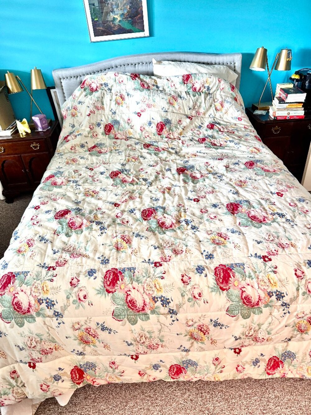 Vintage King Sized Ralph Lauren Floral Comforter Cottage Shabby Chic Bedding